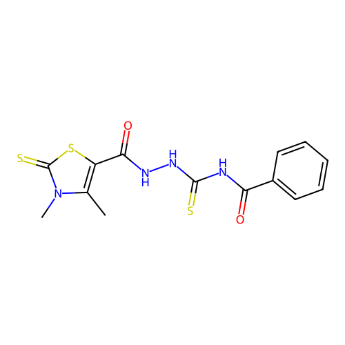 N-({2-[(3,4-dimethyl-2-thioxo-2,3-dihydro-1,3-thiazol-5-yl)carbonyl]hydrazinyl}carbonothioyl)benzamide structure