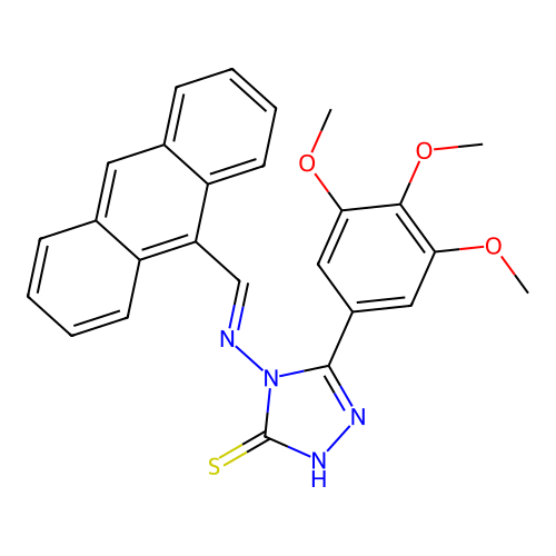 4-(anthracen-9-ylmethylideneamino)-5-(3,4,5-trimethoxyphenyl)-2H-1,2,4-triazole-3-thione structure