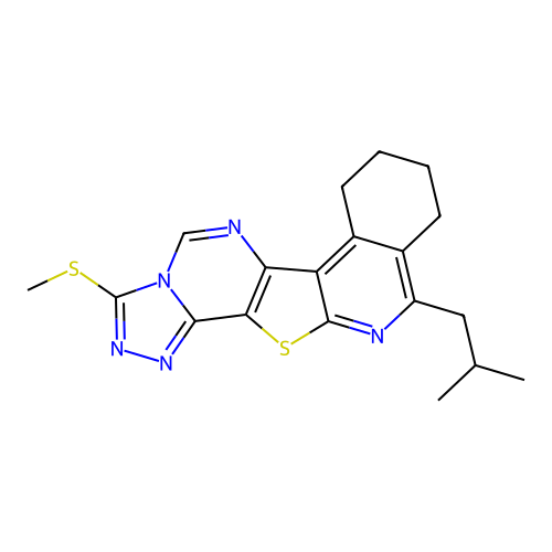 11-(2-Methylpropyl)-3-(methylsulfanyl)-7,8,9,10-tetrahydro[1,2,4]triazolo[4'',3'':1',6']pyrimido-[4',5':4,5]thieno[2,3-c]isoquinoline structure