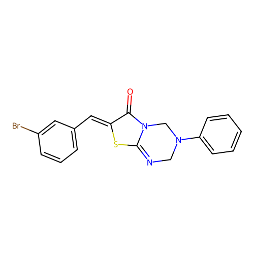 (7Z)-7-(3-bromobenzylidene)-3-phenyl-3,4-dihydro-2H-[1,3]thiazolo[3,2-a][1,3,5]triazin-6(7H)-one structure