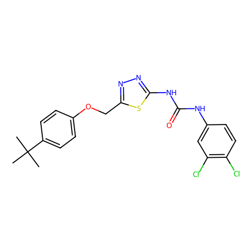 1-{5-[(4-tert-butylphenoxy)methyl]-1,3,4-thiadiazol-2-yl}-3-(3,4-dichlorophenyl)urea structure