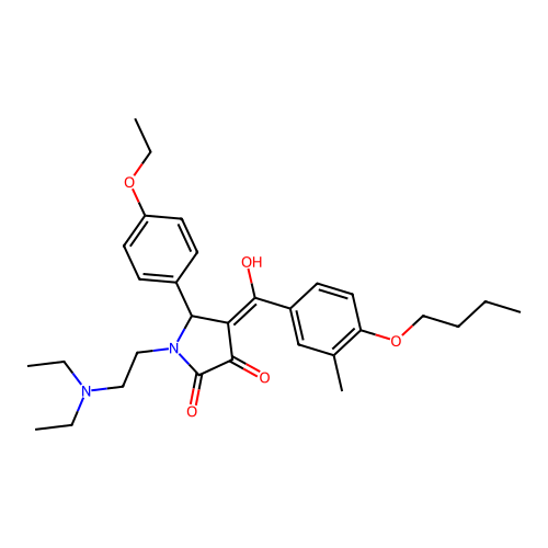 (4E)-4-[(4-butoxy-3-methylphenyl)-hydroxymethylidene]-1-(2-diethylaminoethyl)-5-(4-ethoxyphenyl)pyrrolidine-2,3-dione structure