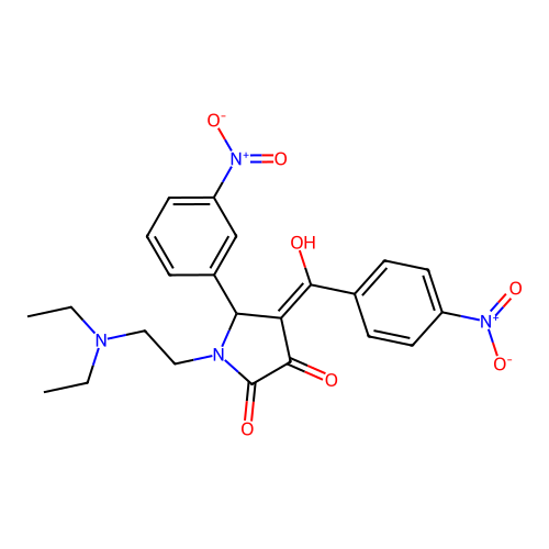 (4E)-1-(2-diethylaminoethyl)-4-[hydroxy-(4-nitrophenyl)methylidene]-5-(3-nitrophenyl)pyrrolidine-2,3-dione structure