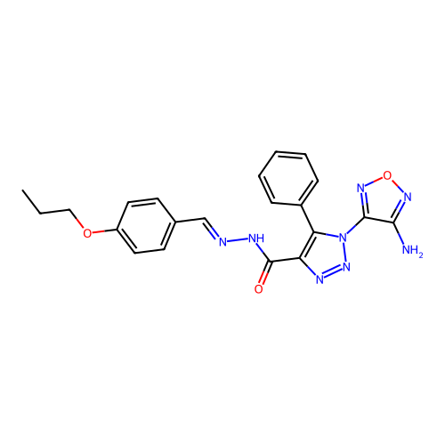 (E)-1-(4-amino-1,2,5-oxadiazol-3-yl)-5-phenyl-N'-(4-propoxybenzylidene)-1H-1,2,3-triazole-4-carbohydrazide structure