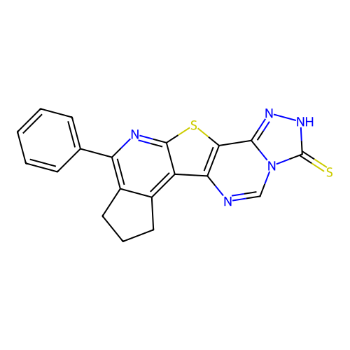 10-phenyl-2,7,8,9-tetrahydro-3H-cyclopenta[4',5']pyrido[3',2':4,5]thieno[2,3-e][1,2,4]triazolo[4,3-c]pyrimidine-3-thione structure