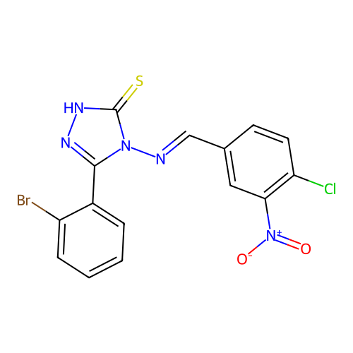 (E)-5-(2-bromophenyl)-4-((4-chloro-3-nitrobenzylidene)amino)-4H-1,2,4-triazole-3-thiol structure