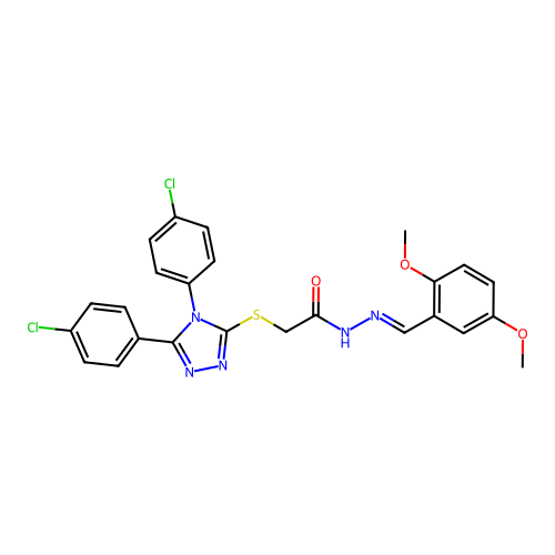 (E)-2-((4,5-bis(4-chlorophenyl)-4H-1,2,4-triazol-3-yl)thio)-N'-(2,5-dimethoxybenzylidene)acetohydrazide structure