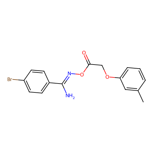 [[Amino-(4-bromophenyl)methylidene]amino] 2-(3-methylphenoxy)acetate structure