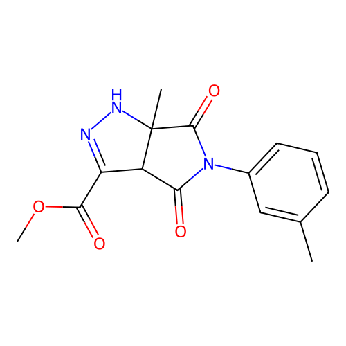 methyl 6a-methyl-5-(3-methylphenyl)-4,6-dioxo-1,3a,4,5,6,6a-hexahydropyrrolo[3,4-c]pyrazole-3-carboxylate structure
