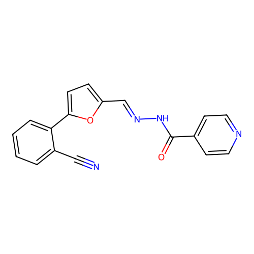 N-[[5-(2-cyanophenyl)furan-2-yl]methylideneamino]pyridine-4-carboxamide structure