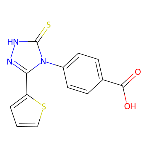 4-[3-sulfanyl-5-(2-thienyl)-4H-1,2,4-triazol-4-yl]benzoic acid structure