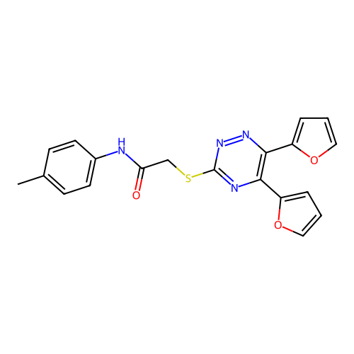 2-[[5,6-bis(furan-2-yl)-1,2,4-triazin-3-yl]sulfanyl]-N-(4-methylphenyl)acetamide structure