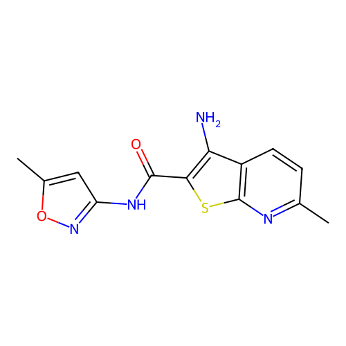 3-amino-6-methyl-N-(5-methyl-1,2-oxazol-3-yl)thieno[2,3-b]pyridine-2-carboxamide structure