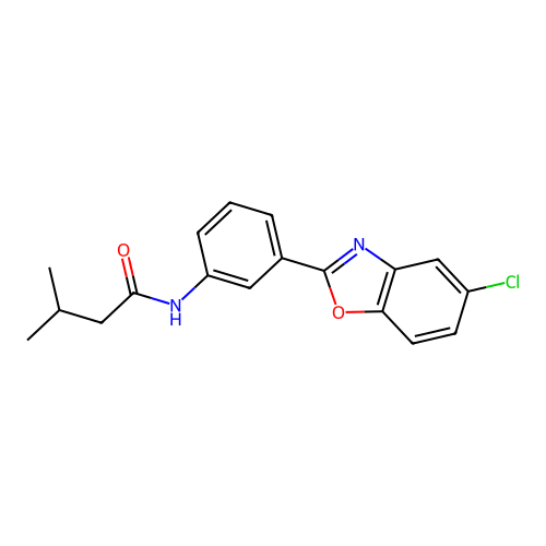 N-[3-(5-chloro-1,3-benzoxazol-2-yl)phenyl]-3-methylbutanamide structure