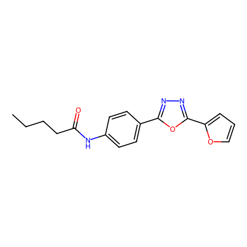 N-{4-[5-(2-furyl)-1,3,4-oxadiazol-2-yl]phenyl}pentanamide structure