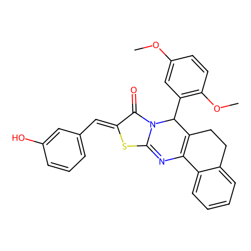 7-(2,5-Dimethoxy-phenyl)-9-[1-(3-hydroxy-phenyl)-meth-(Z)-ylidene]-5,7-dihydro-6H-10-thia-7a,11-diaza-cyclopenta[b]phenanthren-8-one structure