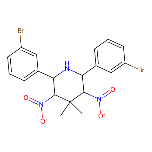 2,6-Bis(3-bromophenyl)-4,4-dimethyl-3,5-dinitropiperidine structure