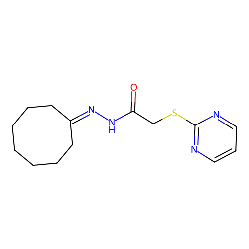 N'-cyclooctylidene-2-(2-pyrimidinylsulfanyl)acetohydrazide structure