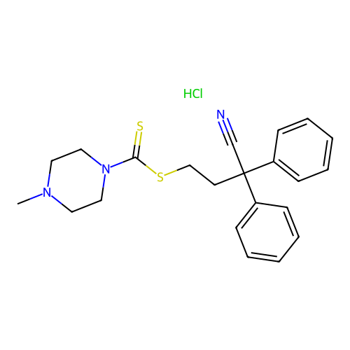3-Cyano-3,3-diphenylpropyl 4-methylpiperazine-1-carbodithioate hydrochloride structure