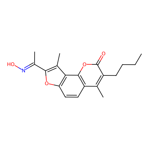 3-butyl-8-(N-hydroxyethanimidoyl)-4,9-dimethyl-2H-furo[2,3-h]chromen-2-one structure