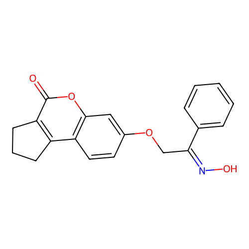 7-{[(2E)-2-(hydroxyimino)-2-phenylethyl]oxy}-2,3-dihydrocyclopenta[c]chromen-4(1H)-one structure