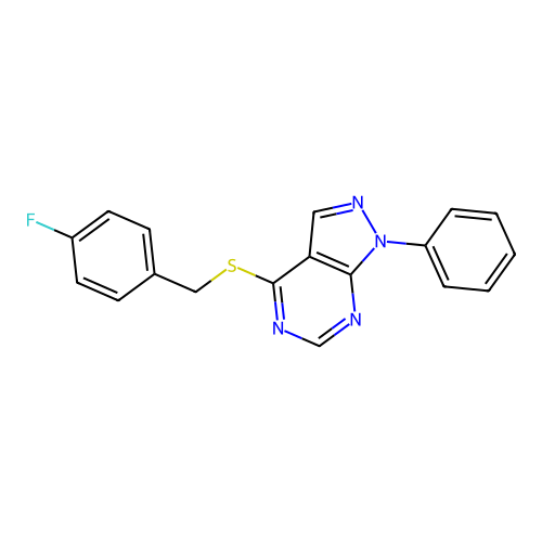 4-[(4-fluorobenzyl)sulfanyl]-1-phenyl-1H-pyrazolo[3,4-d]pyrimidine structure
