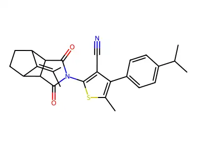 2-[1,3-dioxo-8-(propan-2-ylidene)octahydro-2H-4,7-methanoisoindol-2-yl]-5-methyl-4-[4-(propan-2-yl)phenyl]thiophene-3-carbonitrile structure