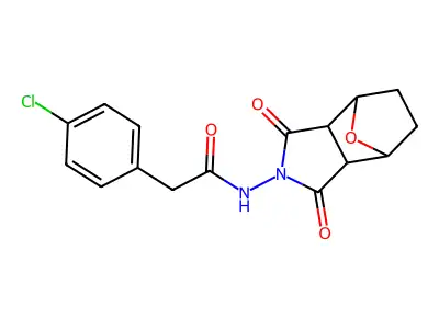 2-(4-chlorophenyl)-N-(1,3-dioxooctahydro-2H-4,7-epoxyisoindol-2-yl)acetamide structure