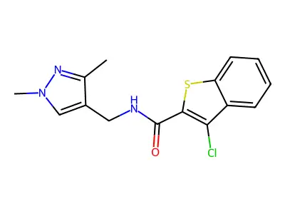 3-chloro-N-[(1,3-dimethyl-1H-pyrazol-4-yl)methyl]-1-benzothiophene-2-carboxamide structure