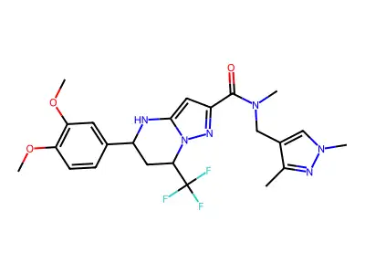 5-(3,4-dimethoxyphenyl)-N-[(1,3-dimethyl-1H-pyrazol-4-yl)methyl]-N-methyl-7-(trifluoromethyl)-4,5,6,7-tetrahydropyrazolo[1,5-a]pyrimidine-2-carboxamide structure