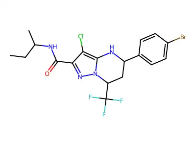 5-(4-bromophenyl)-N-(sec-butyl)-3-chloro-7-(trifluoromethyl)-4,5,6,7-tetrahydropyrazolo[1,5-a]pyrimidine-2-carboxamide structure