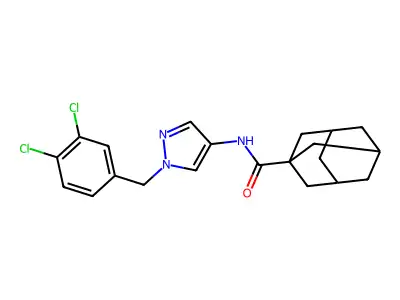 N-[1-[(3,4-dichlorophenyl)methyl]pyrazol-4-yl]adamantane-1-carboxamide structure