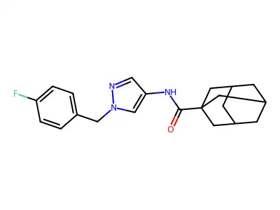 N-[1-[(4-fluorophenyl)methyl]pyrazol-4-yl]adamantane-1-carboxamide structure