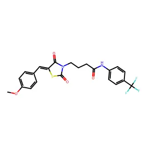 4-[(5Z)-5-(4-methoxybenzylidene)-2,4-dioxo-1,3-thiazolidin-3-yl]-N-[4-(trifluoromethyl)phenyl]butanamide structure