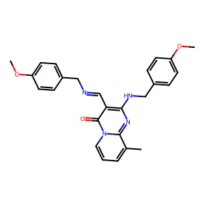 2-[(4-methoxybenzyl)amino]-3-{(E)-[(4-methoxybenzyl)imino]methyl}-9-methyl-4H-pyrido[1,2-a]pyrimidin-4-one structure