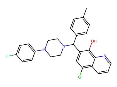 5-chloro-7-[[4-(4-fluorophenyl)piperazin-1-yl]-(4-methylphenyl)methyl]quinolin-8-ol structure