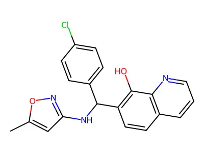 7-[(4-Chlorophenyl)-[(5-methyl-1,2-oxazol-3-yl)amino]methyl]quinolin-8-ol structure