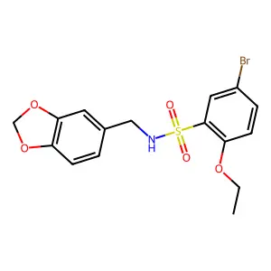 N-(1,3-benzodioxol-5-ylmethyl)-5-bromo-2-ethoxybenzenesulfonamide structure