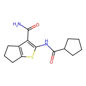 2-[(cyclopentylcarbonyl)amino]-5,6-dihydro-4H-cyclopenta[b]thiophene-3-carboxamide structure