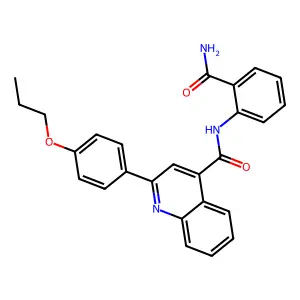 N-(2-carbamoylphenyl)-2-(4-propoxyphenyl)quinoline-4-carboxamide structure