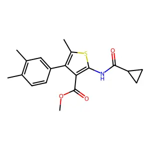 methyl 2-(cyclopropanecarbonylamino)-4-(3,4-dimethylphenyl)-5-methylthiophene-3-carboxylate structure