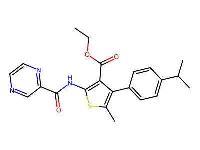 Ethyl 5-methyl-4-(4-propan-2-ylphenyl)-2-(pyrazine-2-carbonylamino)thiophene-3-carboxylate structure