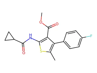 methyl 2-(cyclopropanecarbonylamino)-4-(4-fluorophenyl)-5-methylthiophene-3-carboxylate structure