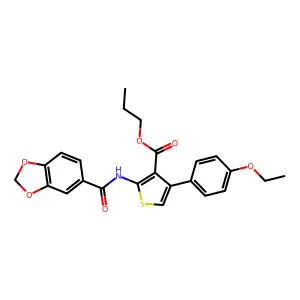 propyl 2-(1,3-benzodioxole-5-carbonylamino)-4-(4-ethoxyphenyl)thiophene-3-carboxylate structure