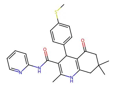 2,7,7-trimethyl-4-(4-methylsulfanylphenyl)-5-oxo-N-pyridin-2-yl-1,4,6,8-tetrahydroquinoline-3-carboxamide structure