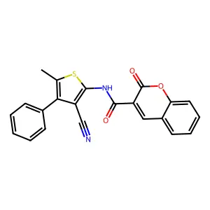 N-(3-cyano-5-methyl-4-phenylthiophen-2-yl)-2-oxochromene-3-carboxamide structure