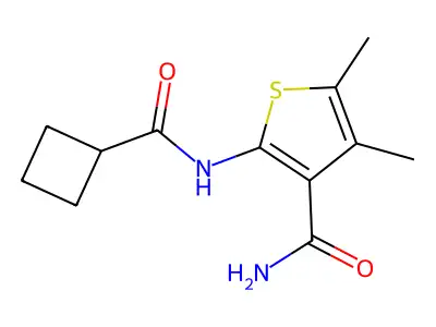 2-(Cyclobutylcarbonylamino)-4,5-dimethylthiophene-3-carboxamide structure