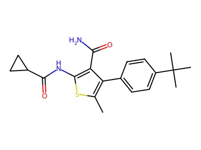4-(4-tert-butylphenyl)-2-(cyclopropanecarbonylamino)-5-methylthiophene-3-carboxamide structure