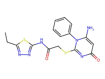 2-(6-amino-4-oxo-1-phenylpyrimidin-2-yl)sulfanyl-N-(5-ethyl-1,3,4-thiadiazol-2-yl)acetamide structure