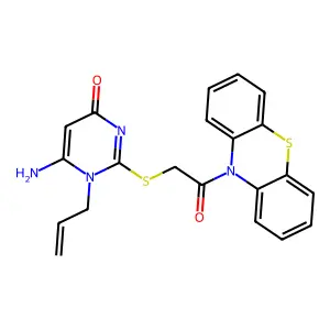 6-Amino-2-(2-oxo-2-phenothiazin-10-ylethyl)sulfanyl-1-prop-2-enylpyrimidin-4-one structure